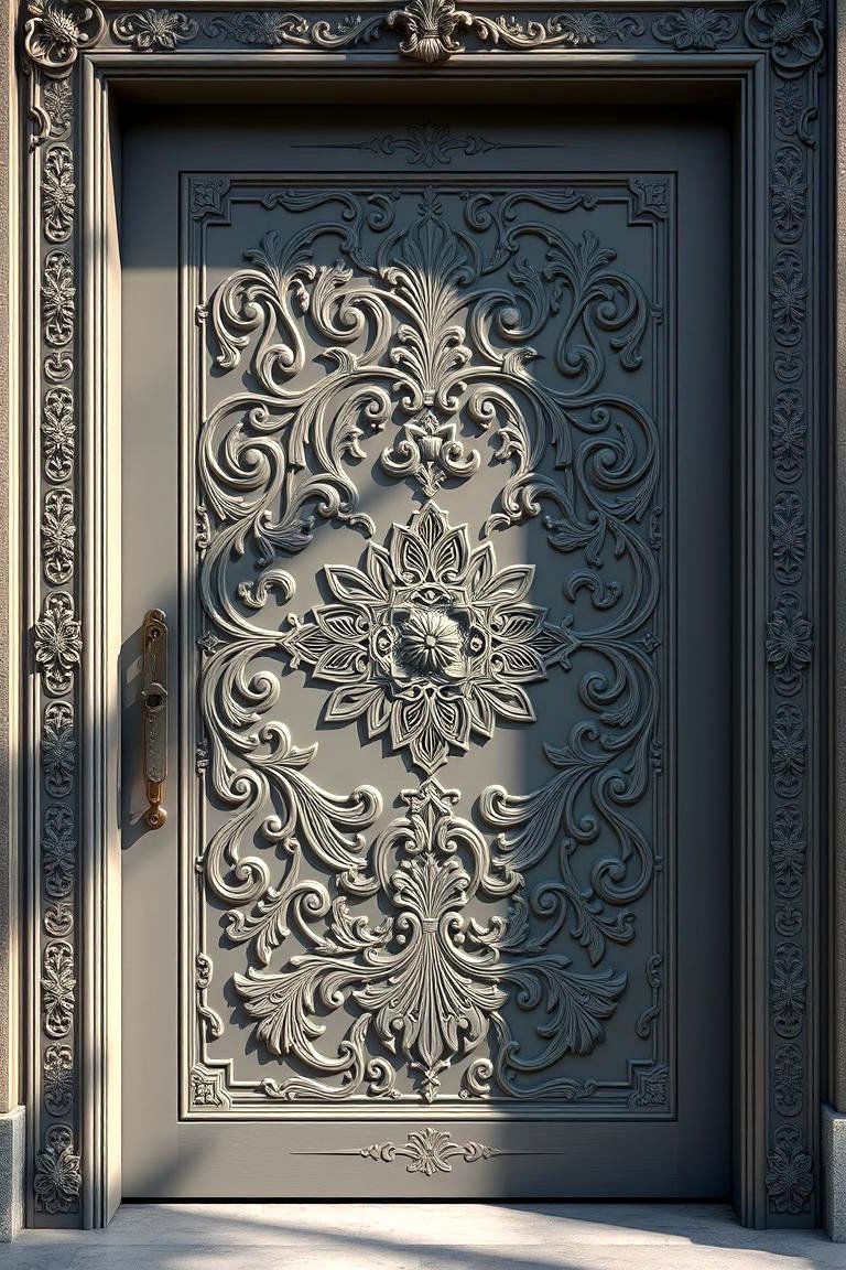 Custom Engraved Grey Door - 24 Grey Front Door Ideas