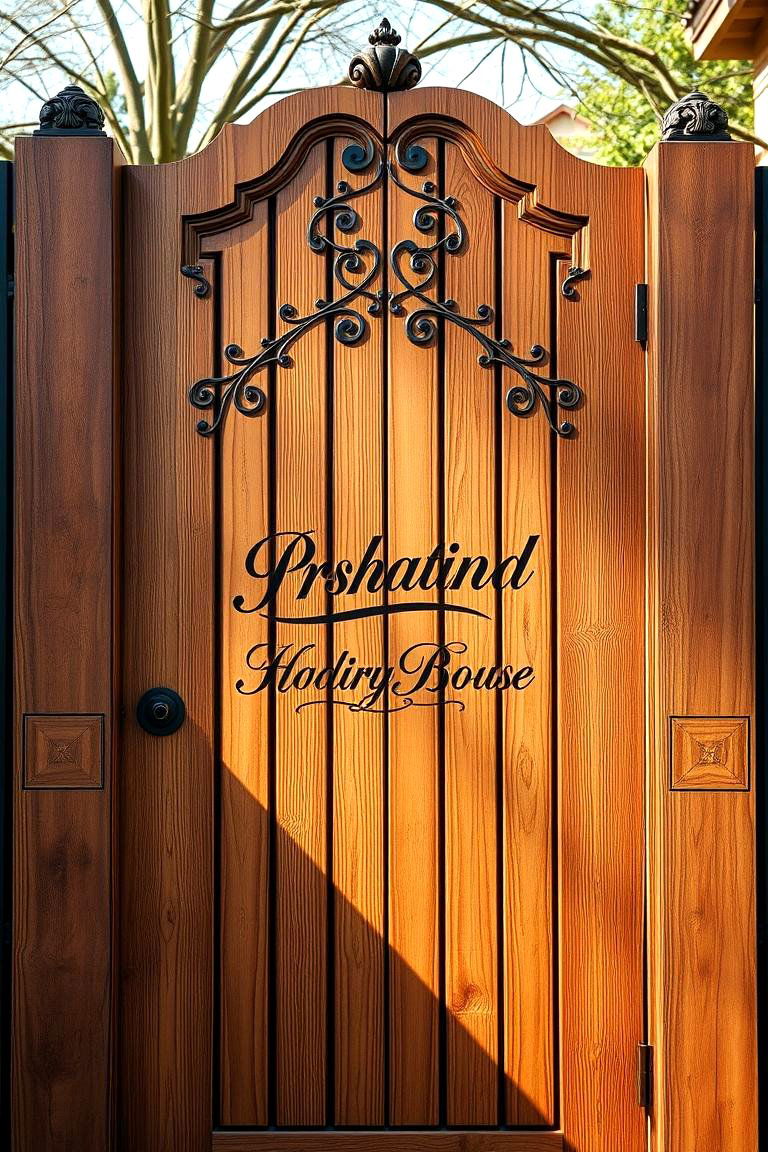 Custom Engraved Wooden Gate - 24 Deck Gate Ideas