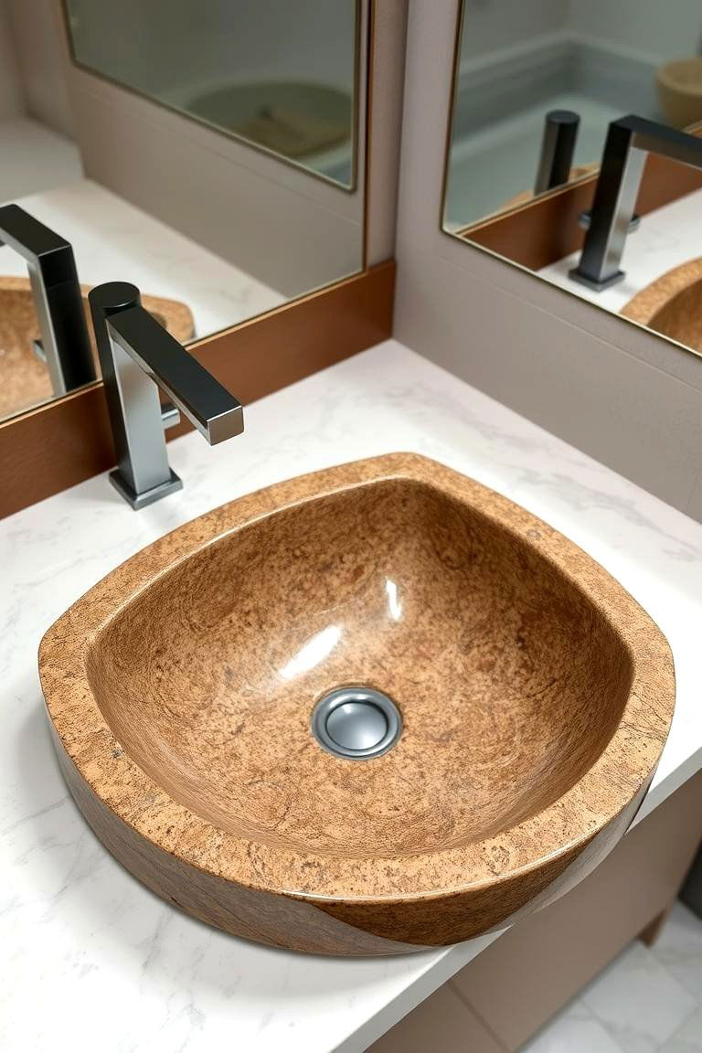Custom Granite Basin Sink - 24 Brown Granite Bathroom Ideas