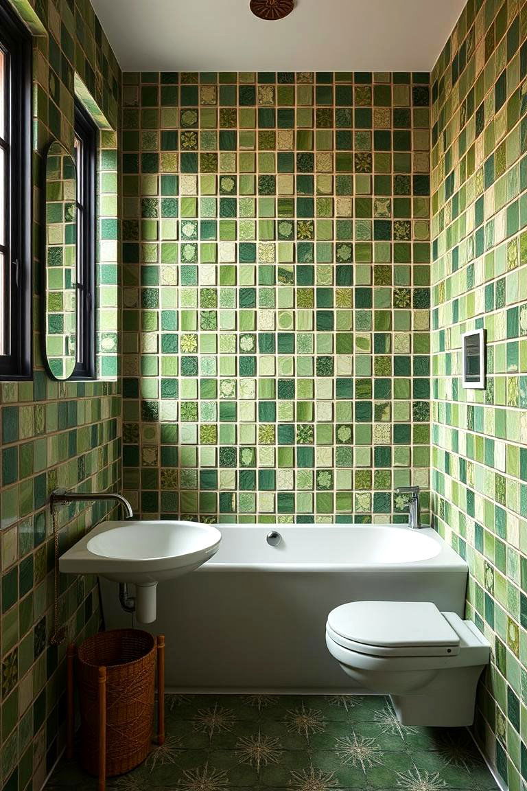 Custom Green and Gold Tiling Patterns - 24 Green and Gold Bathroom Ideas