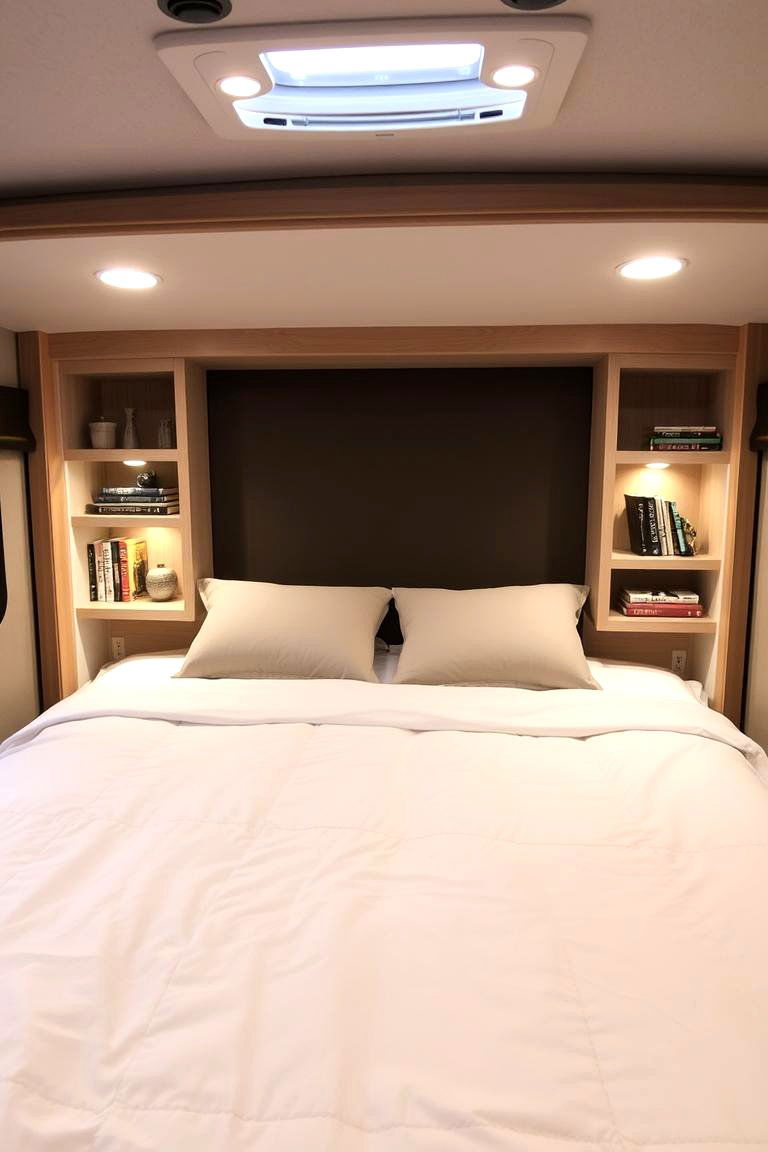 Custom Headboard with Built in Storage - 24 Rv Bedroom Ideas