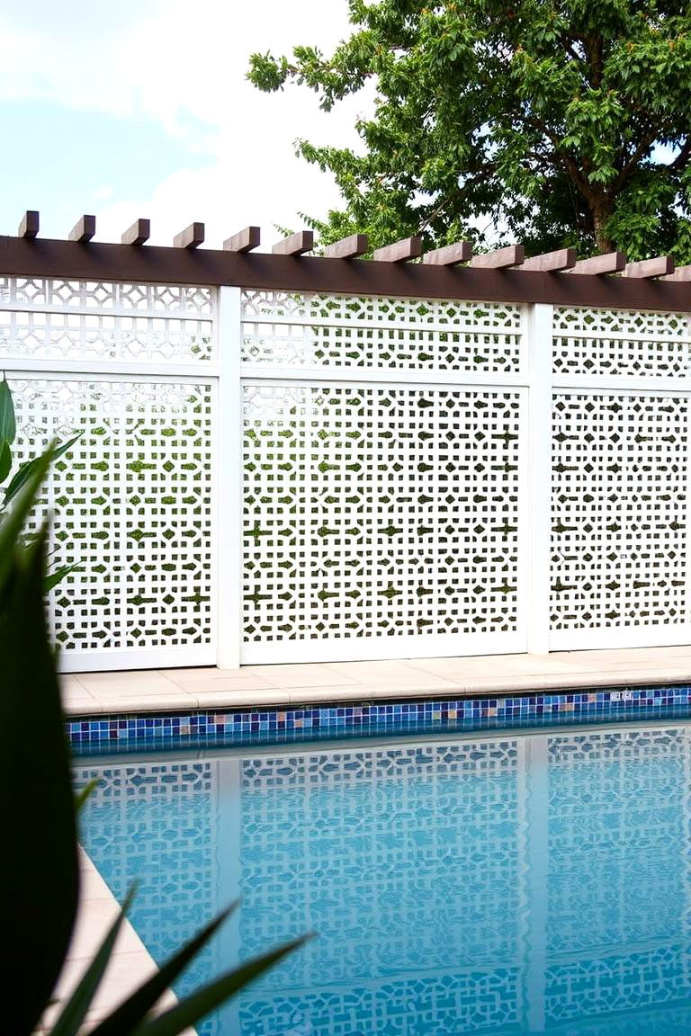 Custom Lattice Designs for Intricate Separation - 24 Pool Privacy Ideas
