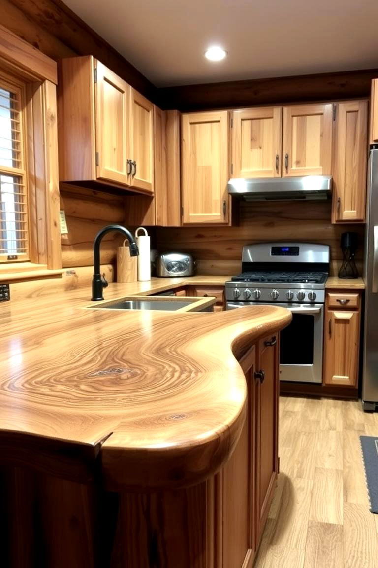 Custom Log Countertops - 24 Log Cabin Kitchen Design Ideas