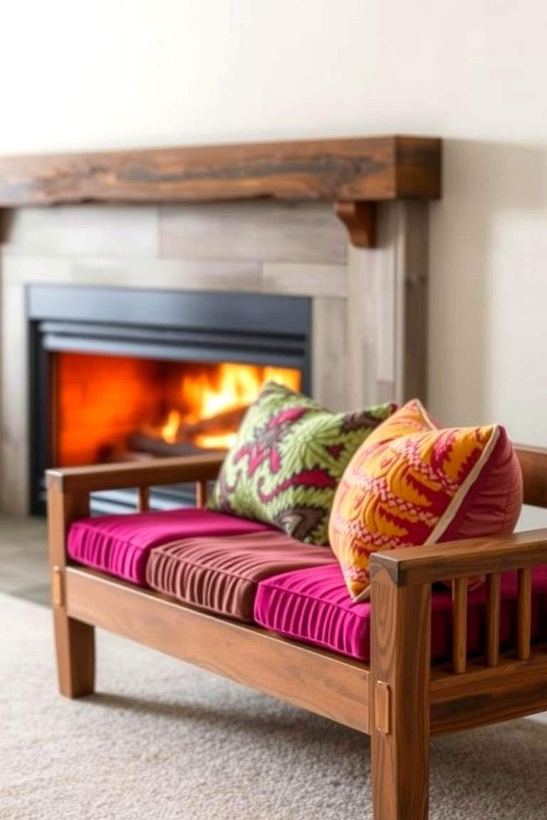 Custom Made Bench with Cushions - 24 Fireplace Bench Ideas