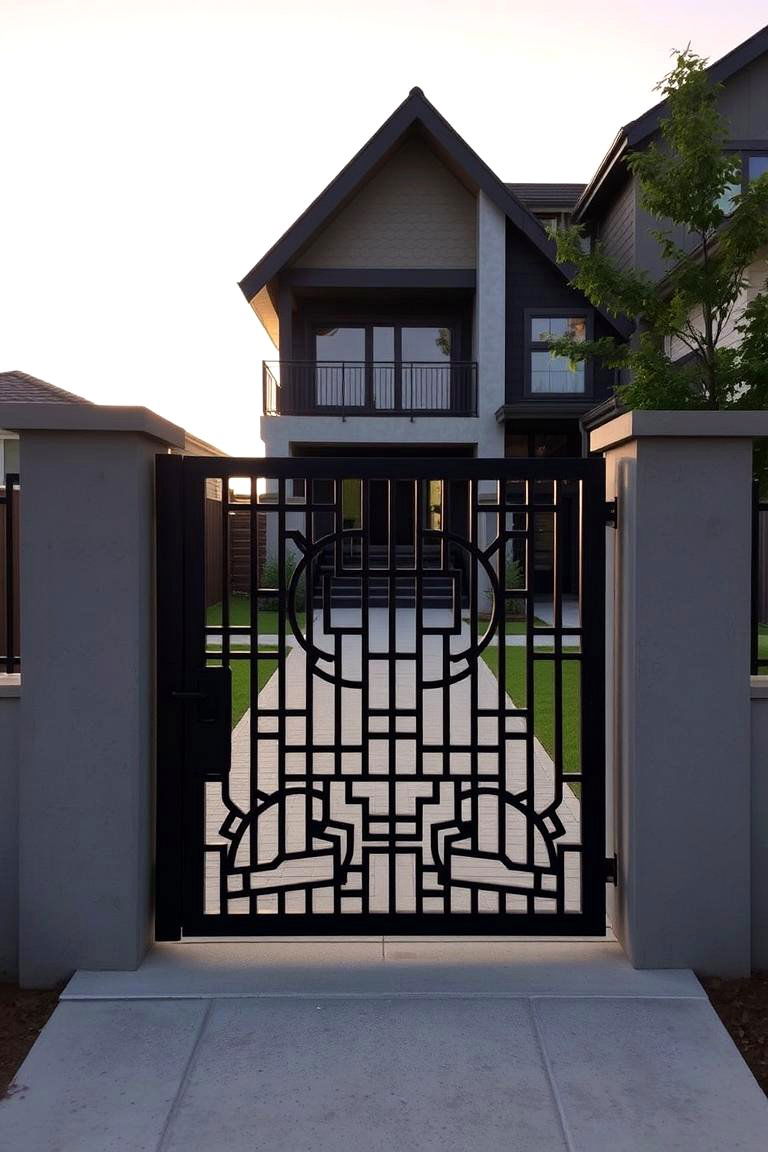 Custom Metal Gate with Geometric Patterns - 24 Fence Gate Ideas