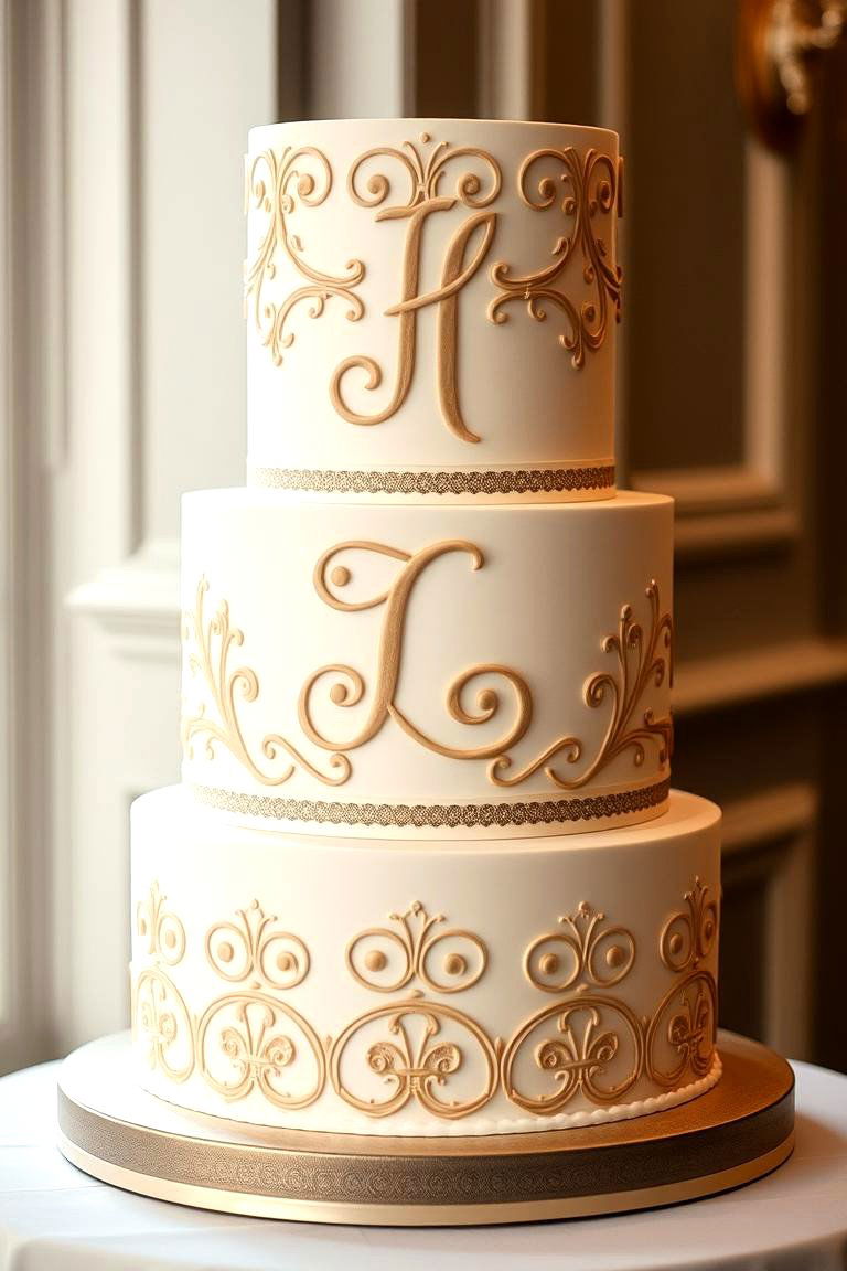 Custom Monogram Wedding Cake - 24 Wedding Cake Ideas