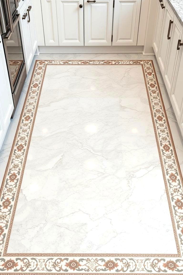 Custom Mosaic Border Marble - 24 Marble Kitchen Floor Ideas