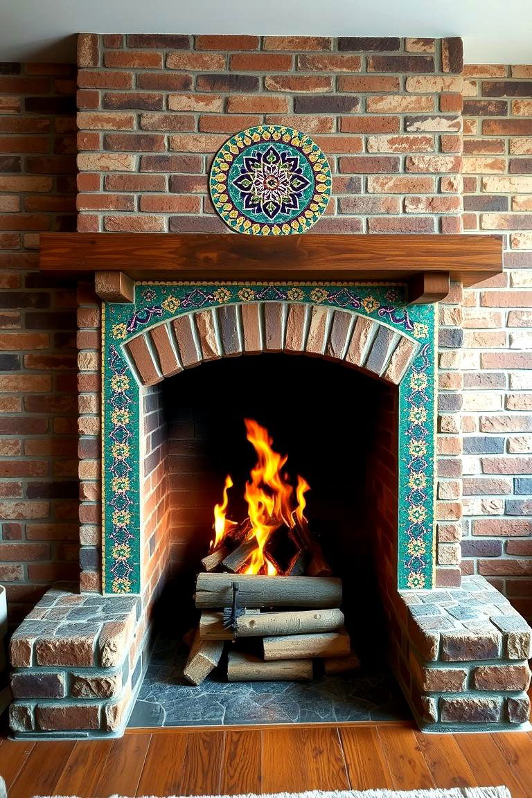 Custom Mosaic Brick Fireplace - 24 Brick Fireplace Ideas