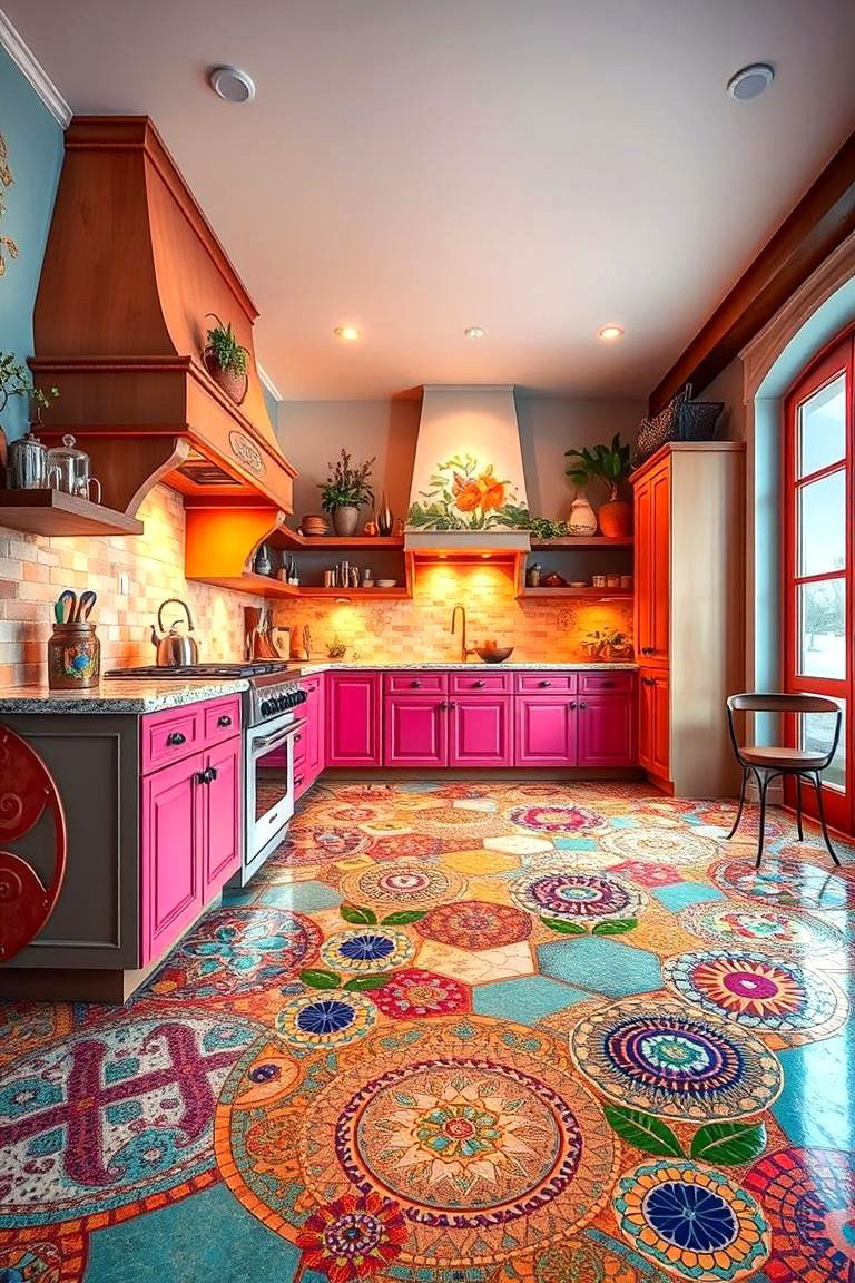 Custom Mosaic Concrete Floor - 24 Concrete Floor Kitchen Ideas