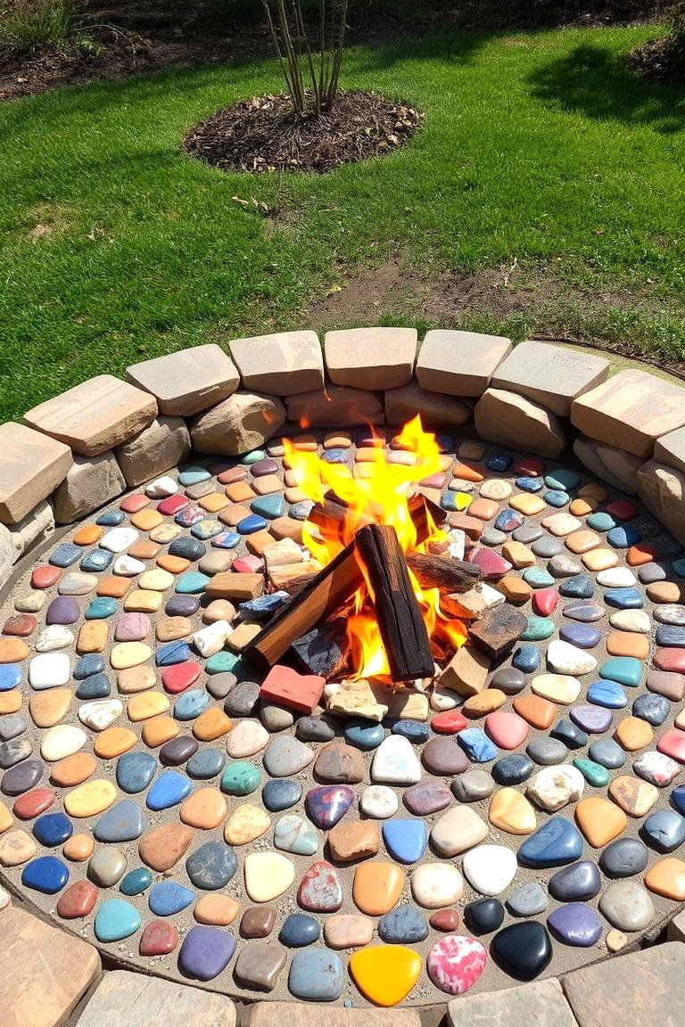 Custom Mosaic Rock Design - 24 Rock Fire Pit Ideas