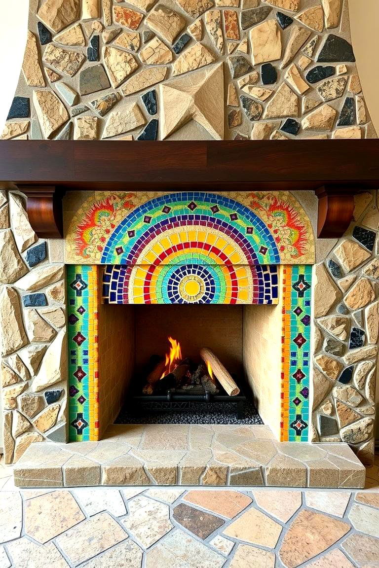Custom Mosaic Stone Fireplace - 24 Stone Fireplace Ideas