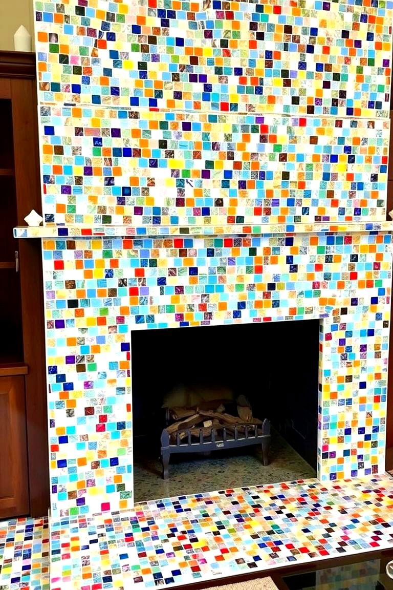 Custom Mosaic Tile Fireplace - 24 Craftsman-style Fireplace Ideas
