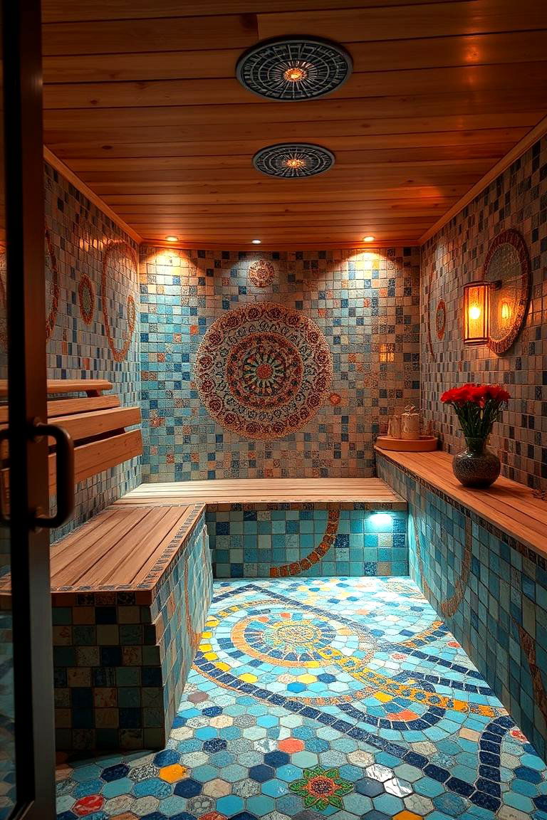 Custom Mosaic Tile Sauna - 24 Sauna Room Design Ideas