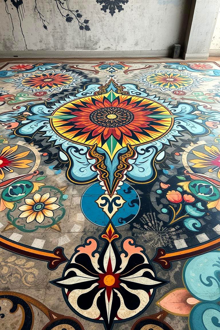 Custom Murals on Concrete Canvas - 24 Indoor Concrete Floor Paint Ideas