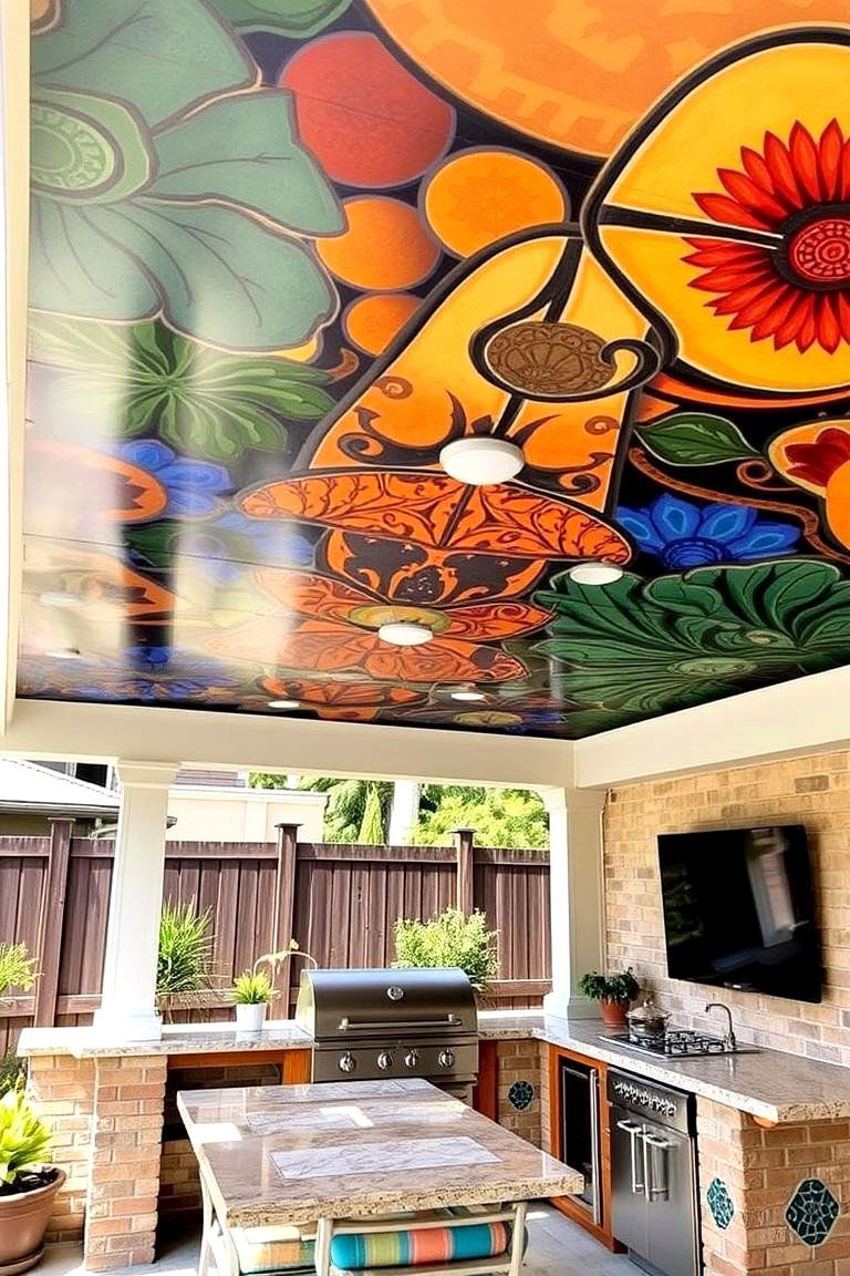 Custom Painted Roof - 24 Outdoor Kitchen Roof Ideas