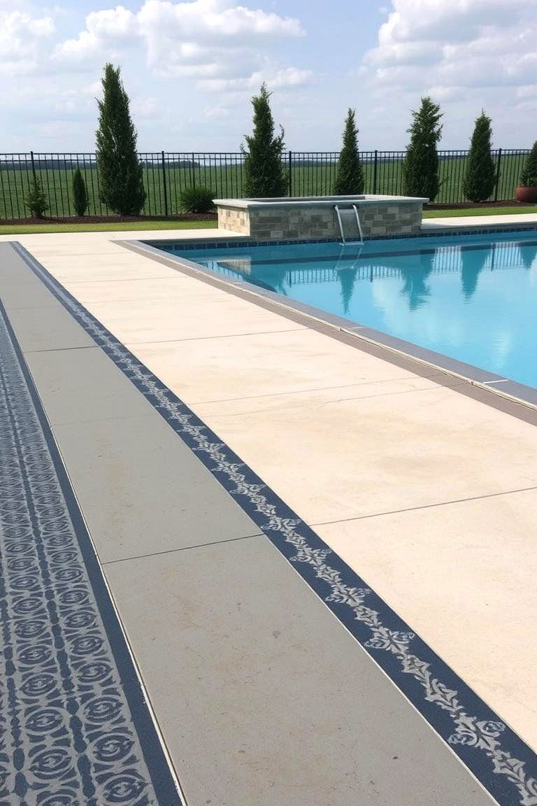 Custom Patterned Borders - 24 Concrete Pool Deck Ideas