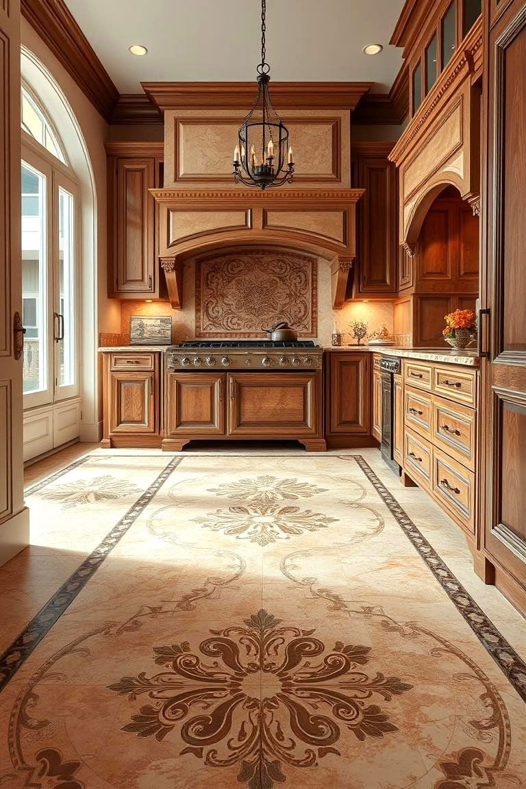 Custom Patterned Designs - 24 Travertine Floor Kitchen Ideas