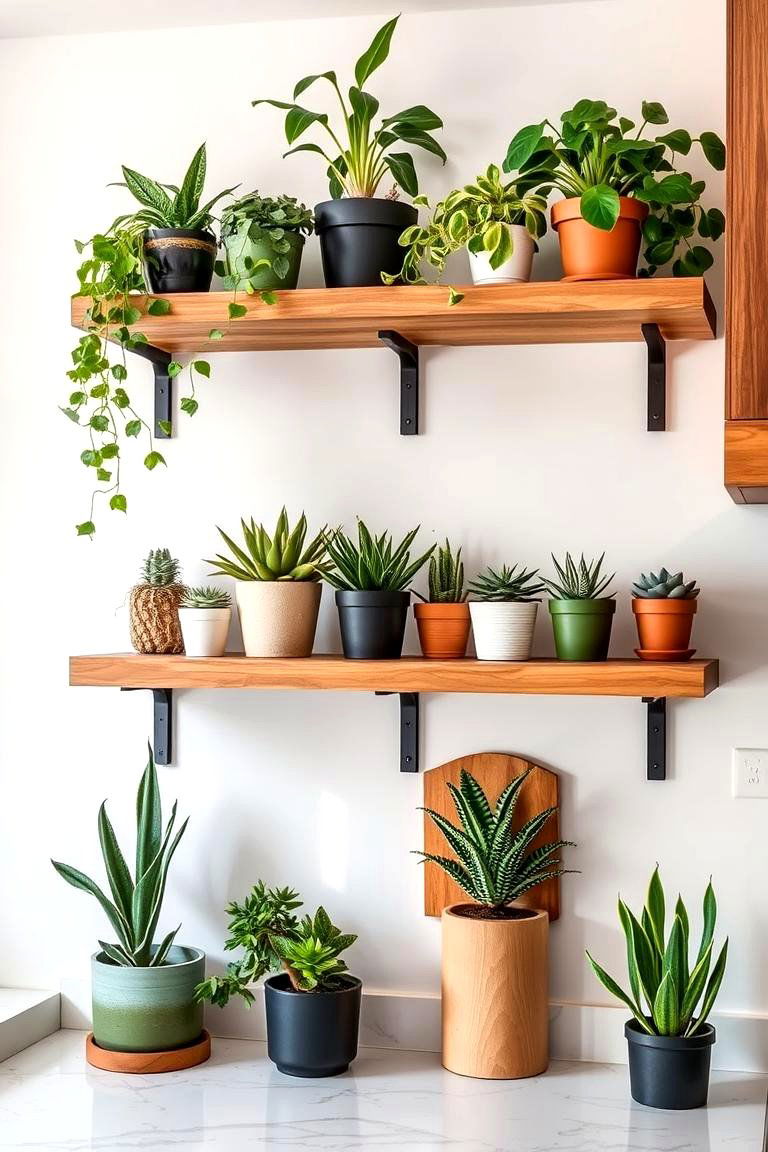 Custom Plant Display Shelves - 24 Greenhouse Kitchen Design Ideas