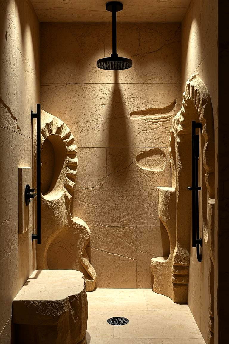 Custom Sculptural Stone Work - 24 Stone Shower Design Ideas