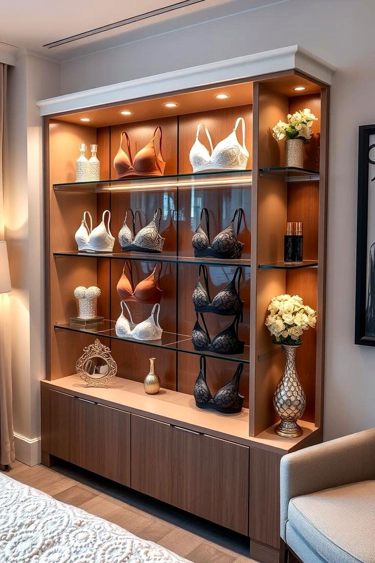 Custom Shelves for Bra Display - 24 Bra Storage Ideas