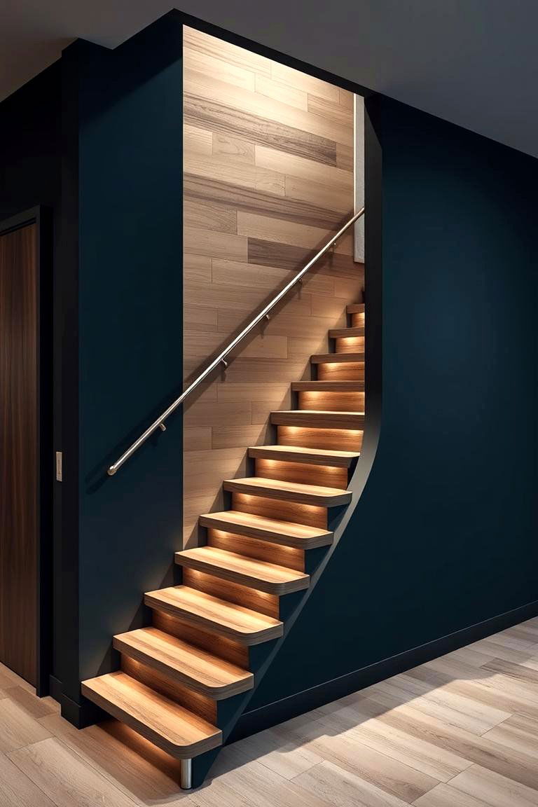 Custom Stairs with Wall Integration - 24 Staircase Wall Ideas