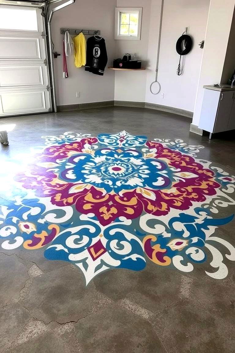 Custom Stencil Designs for Personalization - 24 Garage Flooring Ideas