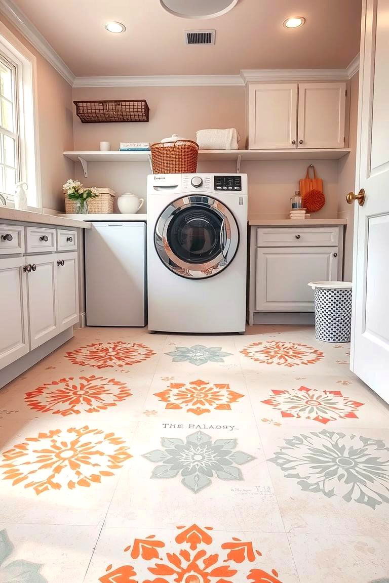 Custom Stenciled Designs - 24 Laundry Room Floor Ideas