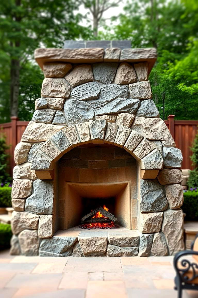 Custom Stone Sculpture Fireplace - 24 Rustic Outdoor Fireplace Ideas