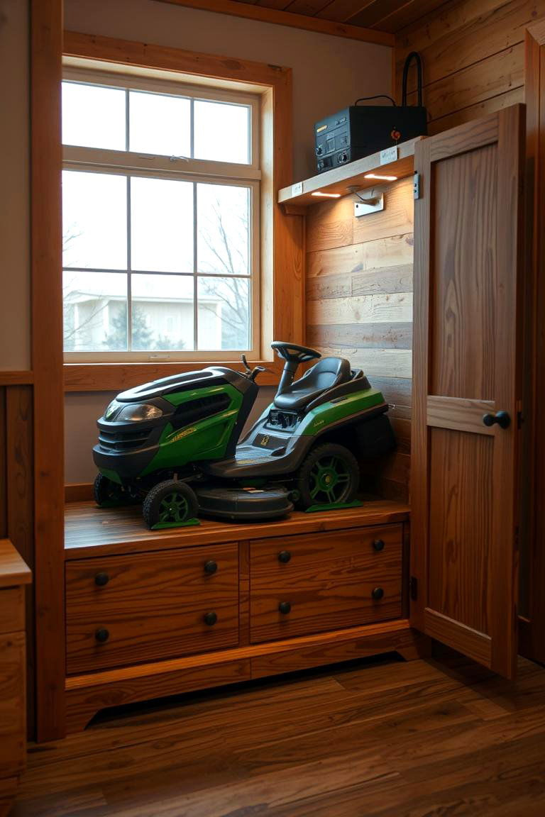 Custom Wooden Cabinet - 24 Lawn Mower Storage Ideas