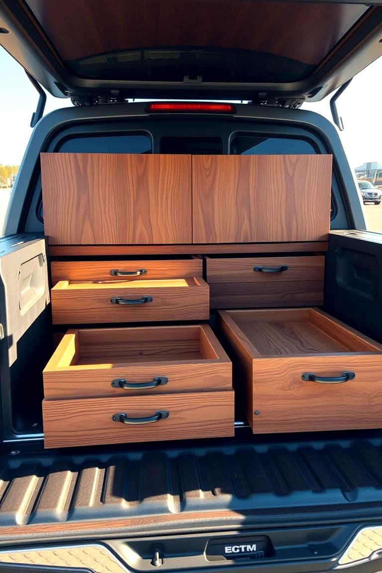 Custom Wooden Drawer System - 24 Truck Bed Storage Ideas