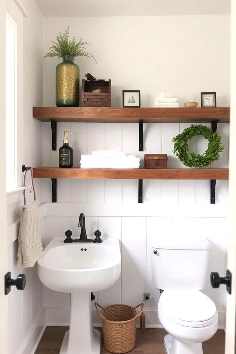 Custom Wooden Shelves for Personalized Storage - 24 Farmhouse Bathroom Ideas