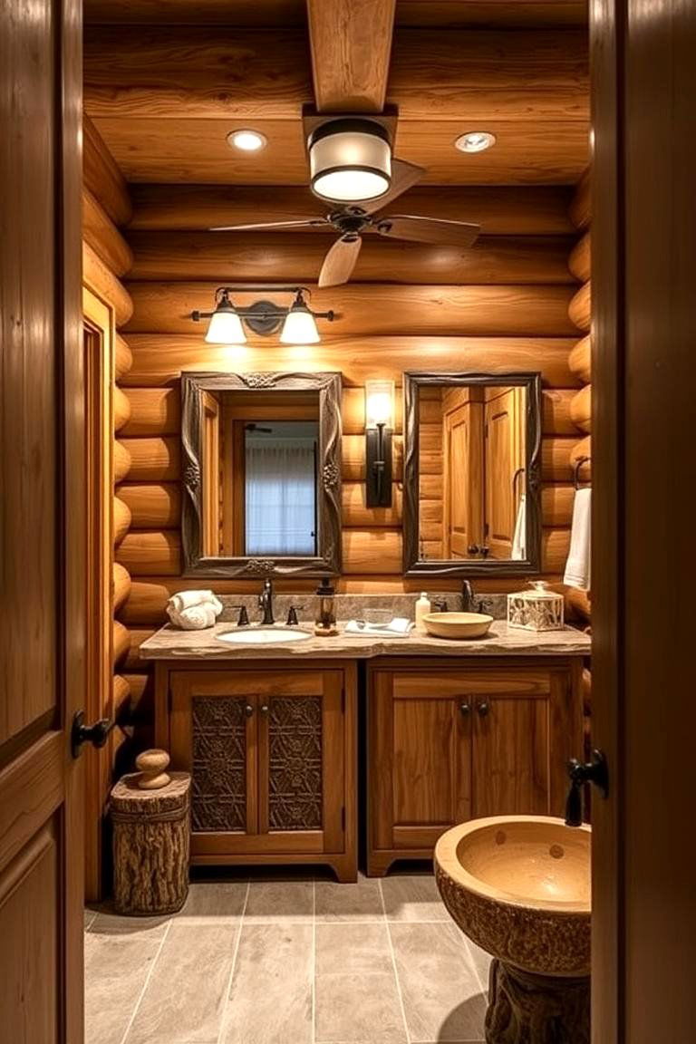 Custom Woodwork and Natural Fixtures - 24 Log Cabin Bathroom Ideas