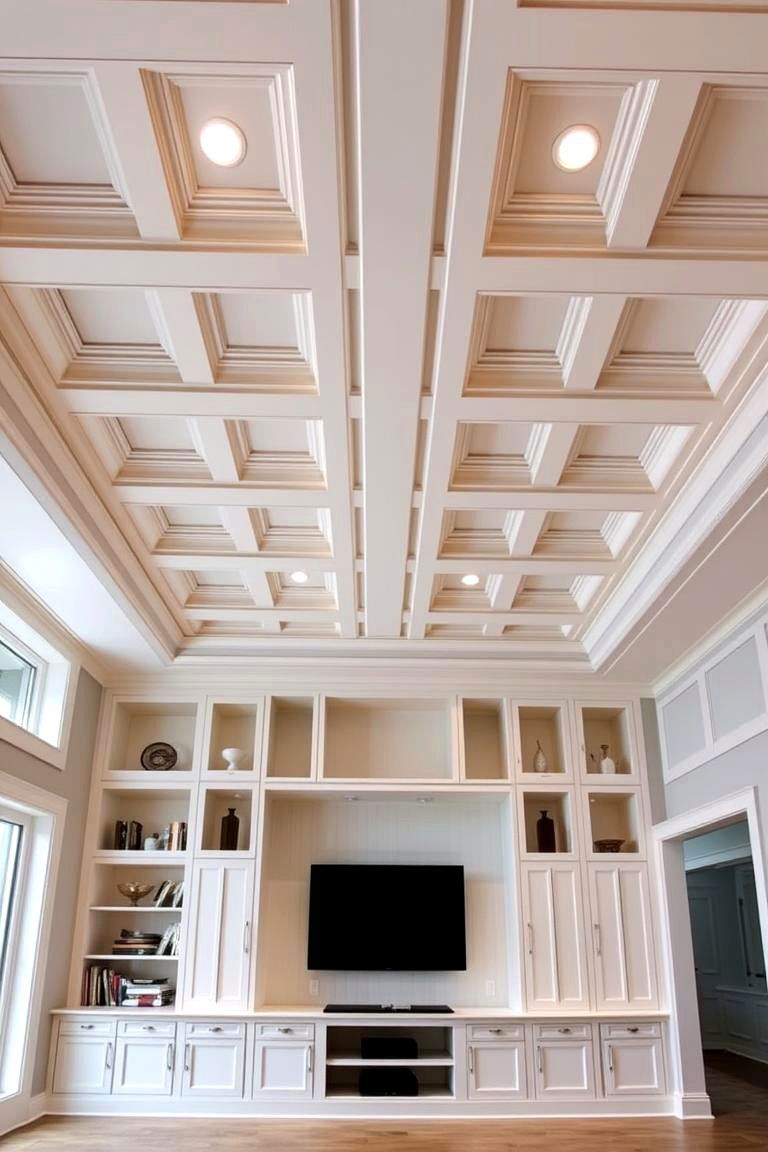 Customizable Coffered Ceiling with Integrated Shelving - 24 Coffered Ceiling Ideas
