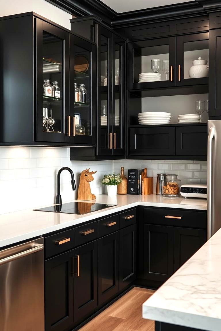 Customizable Design Options - 24 Black Kitchen Cabinets With White Countertops