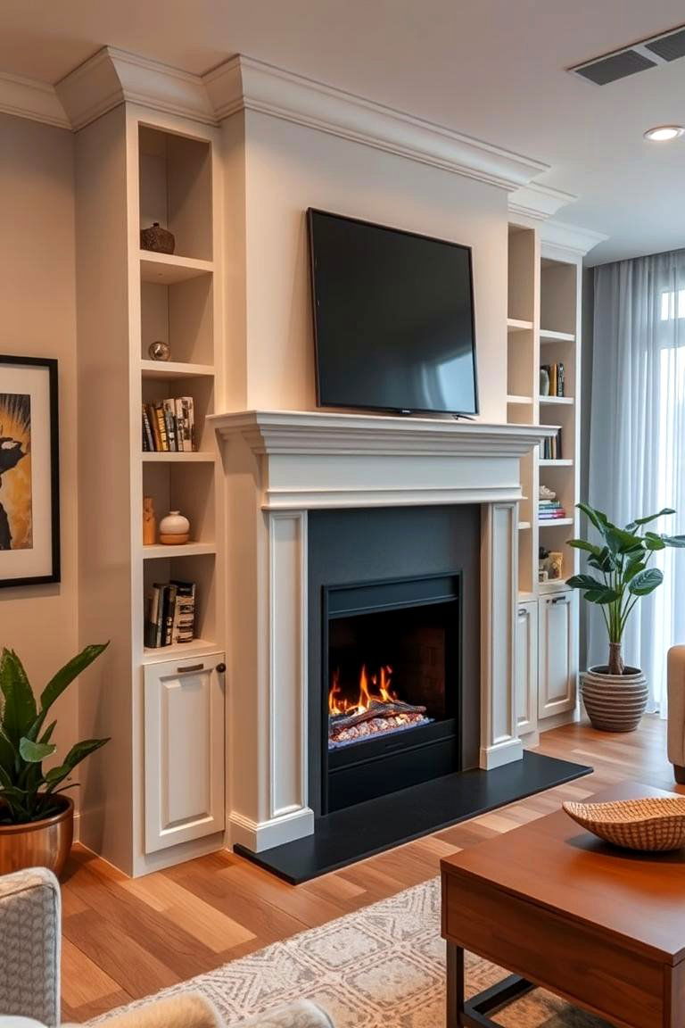 Customizable Fireplace with Integrated Storage - 24 Small Living Room Fireplace Ideas