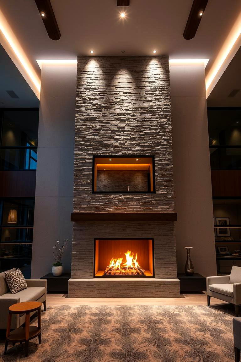 Customizable LED Lighting - 24 Two-story Fireplace Ideas