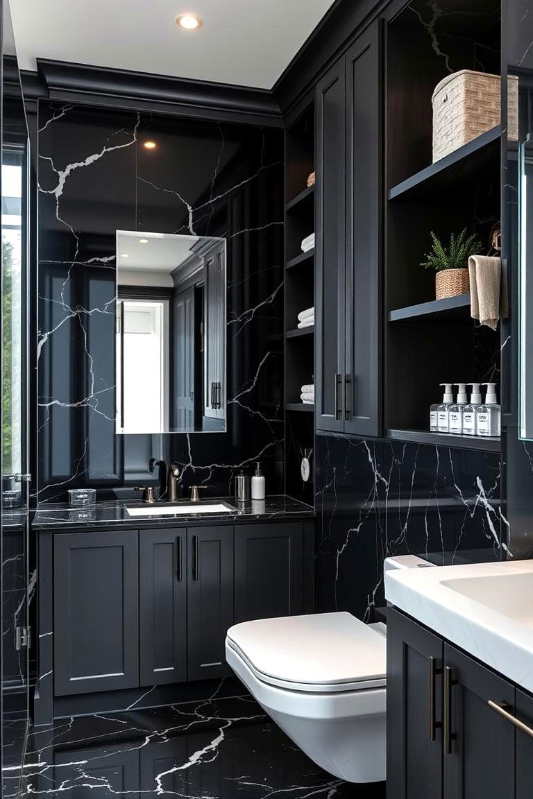 Customizable Storage Options - 24 Black Marble Bathrooms