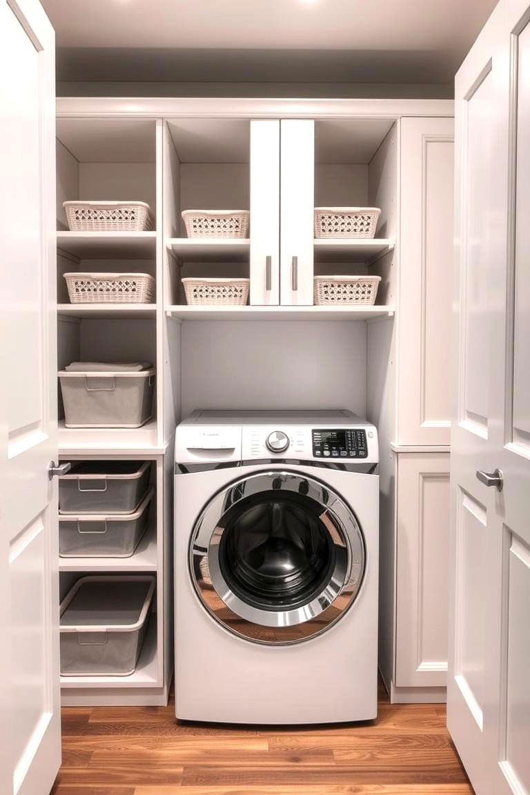 Customizable Storage Units Tailored Organization - 24 Small Laundry Room Ideas With a Top Load Washing Machine
