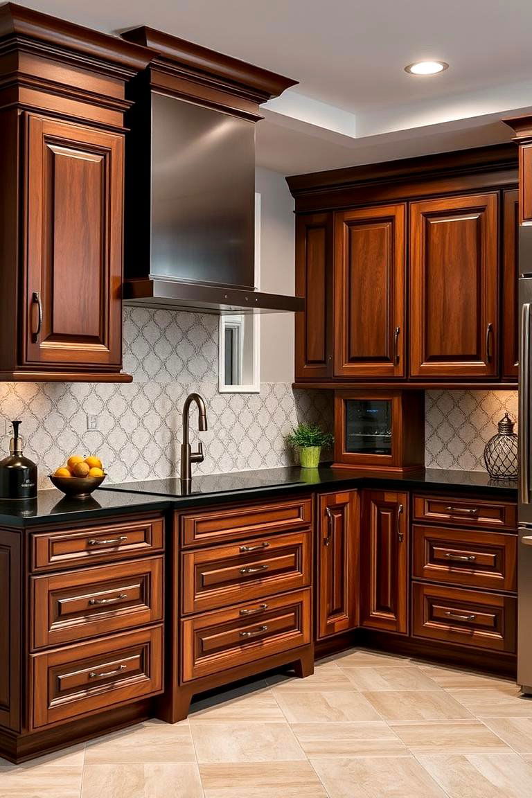 Customization for Unique Taste - 24 Brown Kitchen Cabinets With Black Countertops