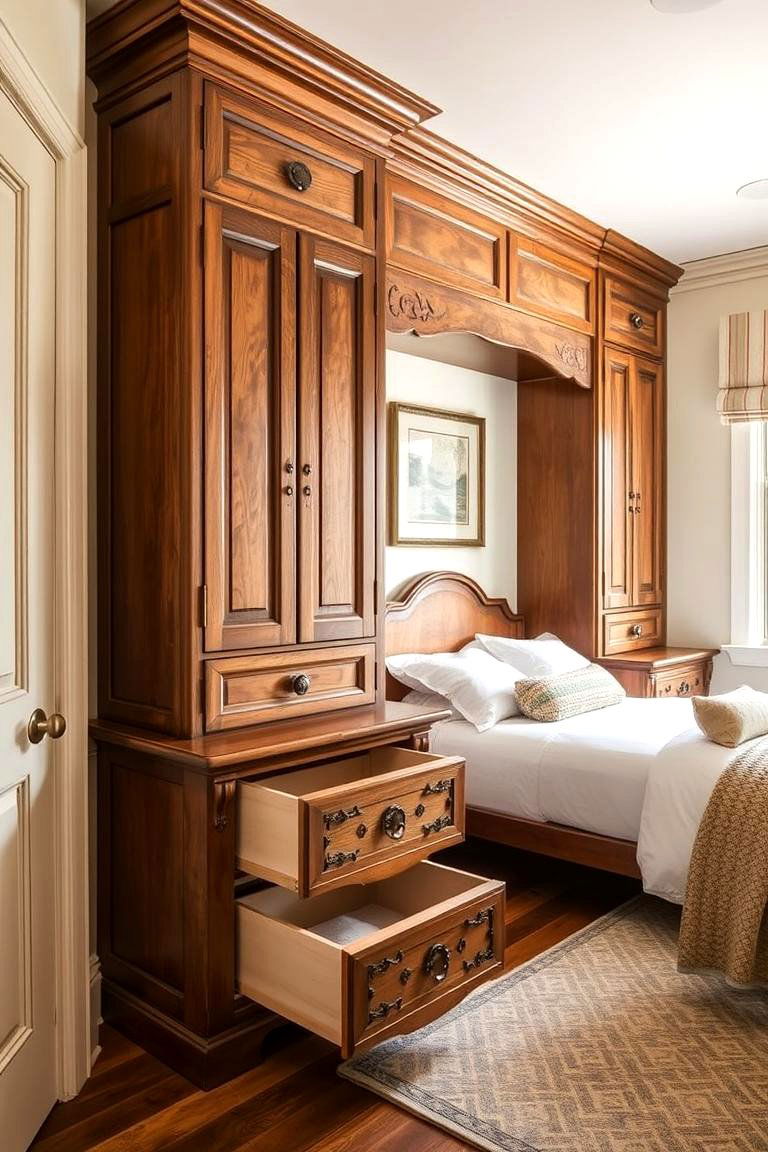 Customized Antique Drawer Units - 24 Grandmillennial Style Bedroom Ideas