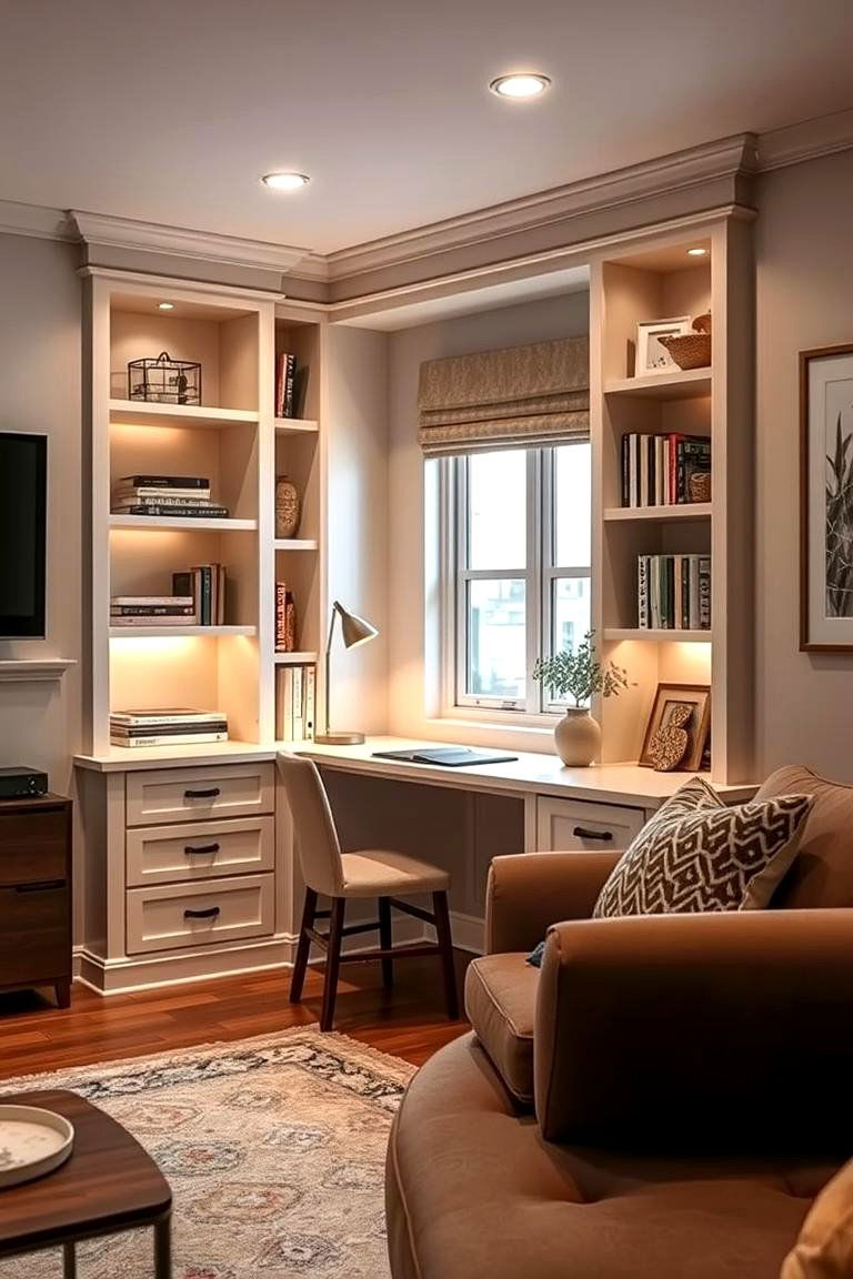 Customized Built In Desk Nook - 24 Desk in Living Room Ideas