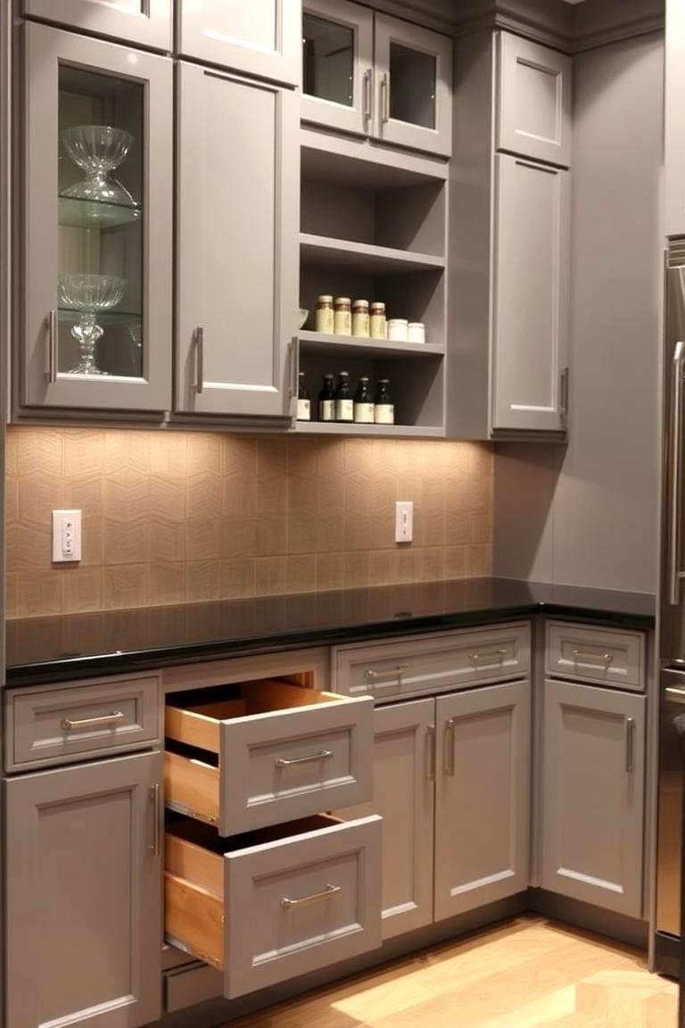 Customized Cabinetry Excellence - 24 Kitchen With Gray Cabinets And Black Countertops Ideas