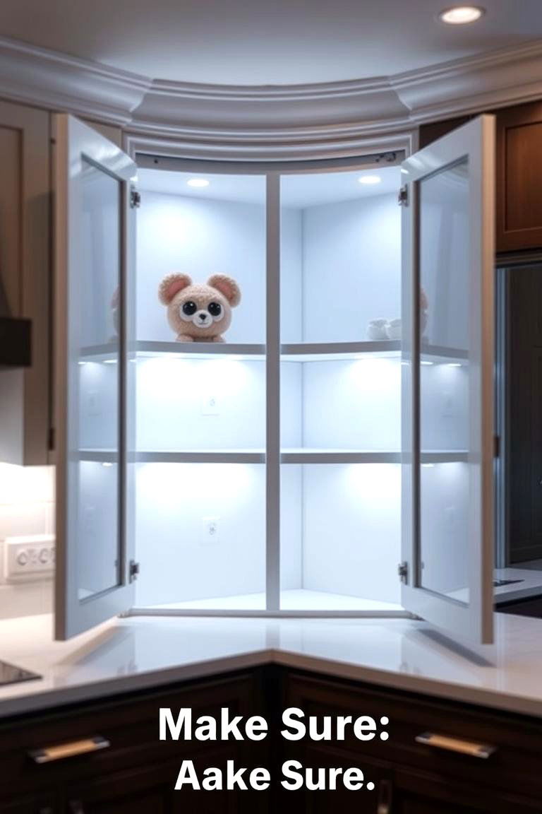 Customized Corner Cabinet with Integrated Lighting - 24 Blind Corner Kitchen Cabinet Ideas