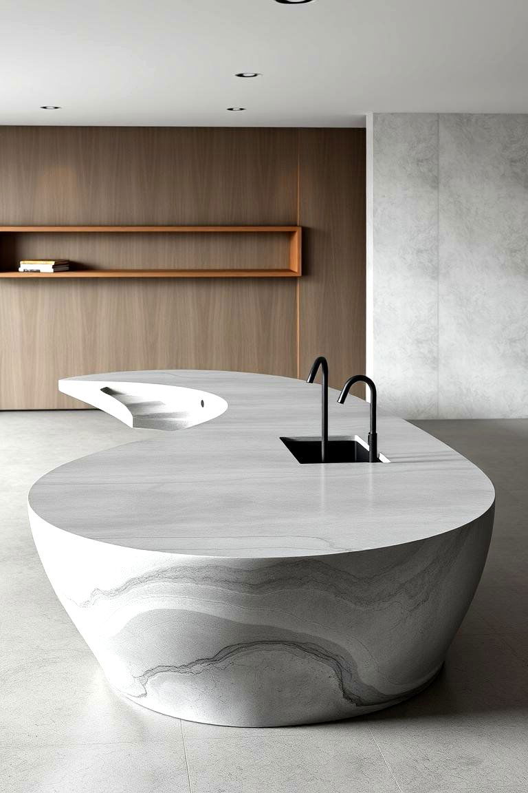 Customized Curved Concrete Countertop - 24 Concrete Countertop Ideas