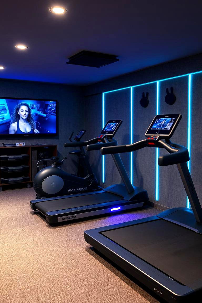 Customized Home Gym with Tech Integration - 24 Basement Gym Ideas