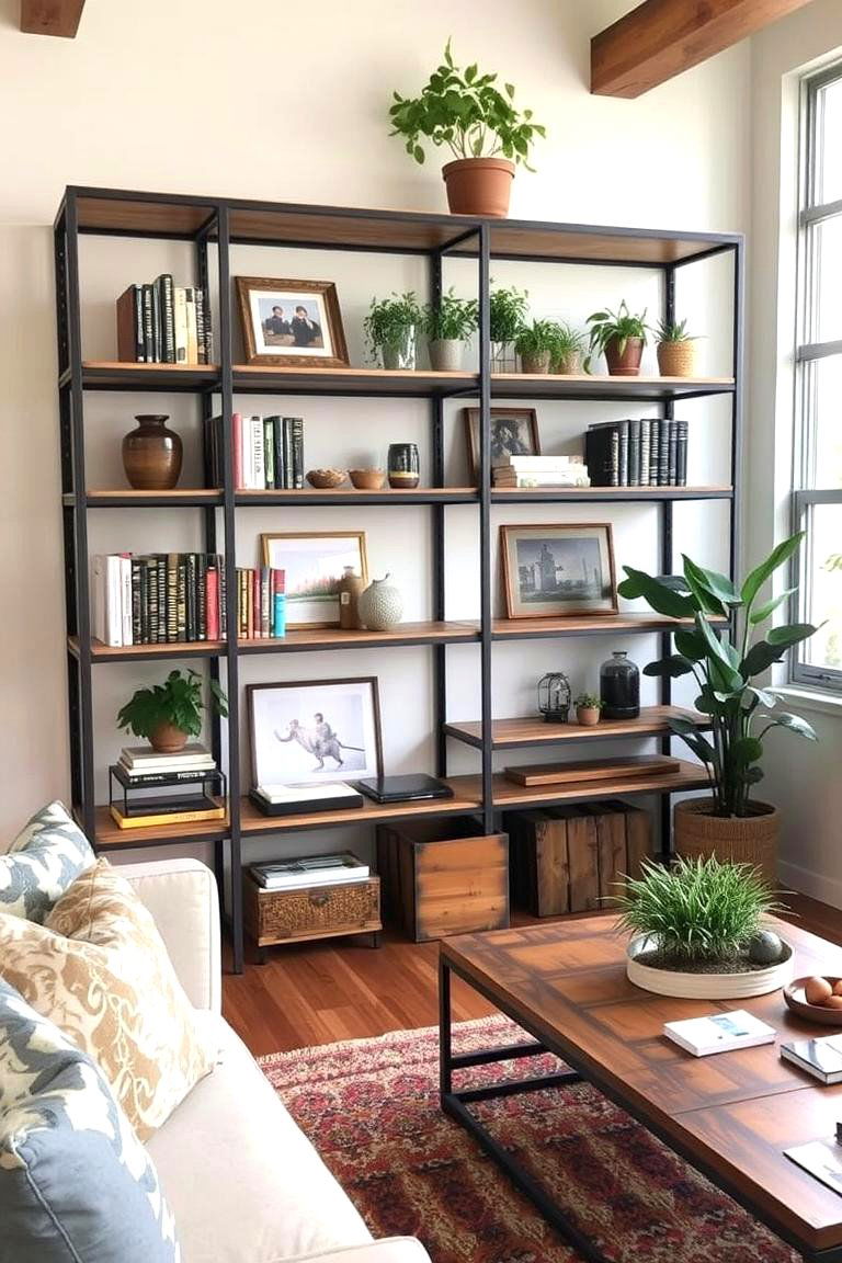 Customized Industrial Shelving - 24 Industrial Living Room Ideas