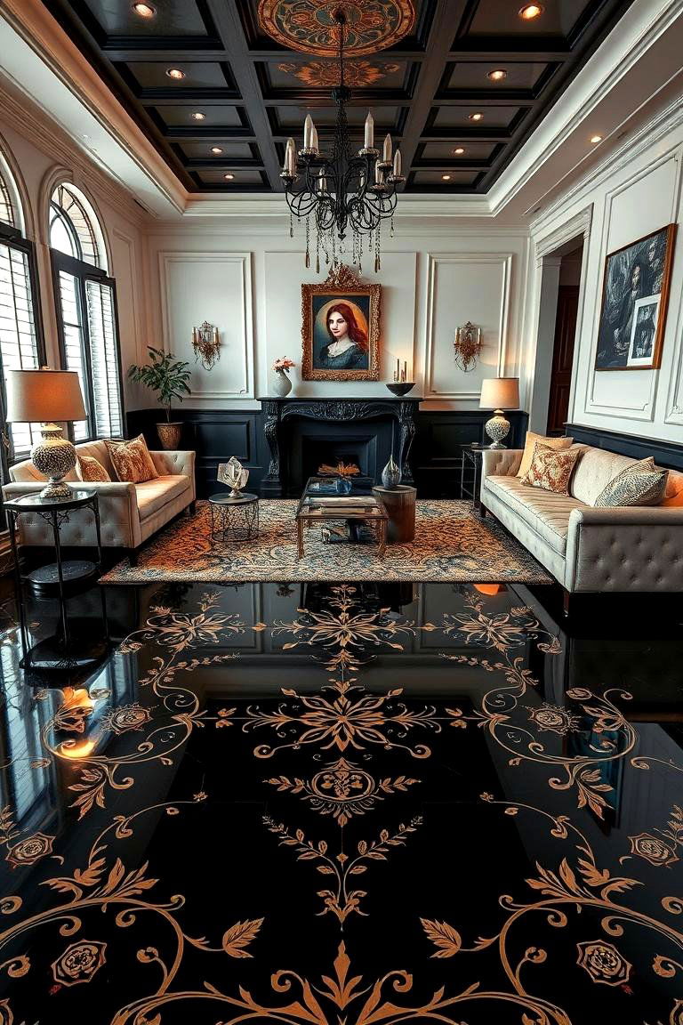 Customized Inlay Masterpiece - 24 Black Floor Living Room Ideas