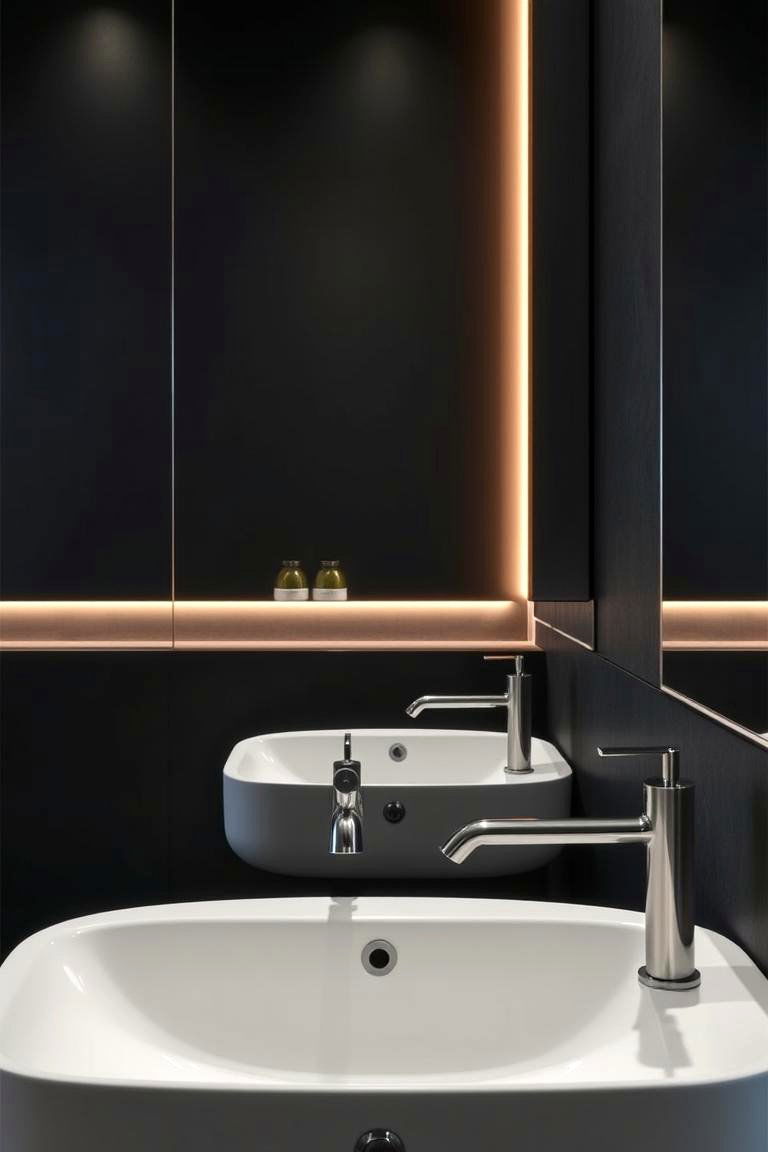 Customized Modern Fixtures in Dark Bathrooms - 24 Dark Bathroom Ideas