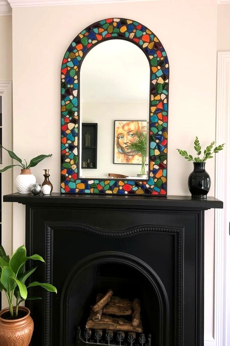 Customized Mosaic Mirror Artistry - 24 Mirror Over Fireplace Ideas
