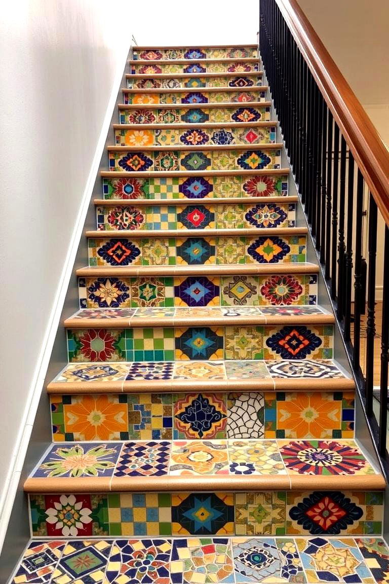 Customized Mosaic Tiles Stair Risers - 24 Stair Riser Ideas